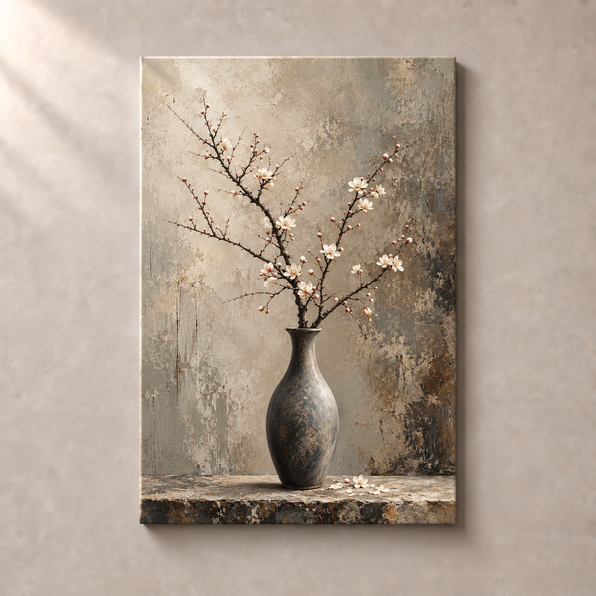 Plum Blossom on Stone - Canvas