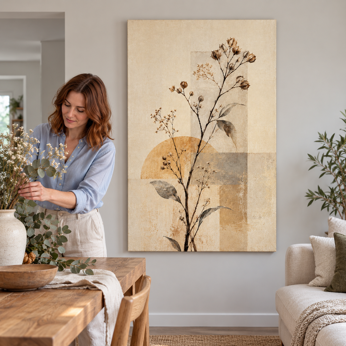 Ivory Blooms on Ochre - Canvas