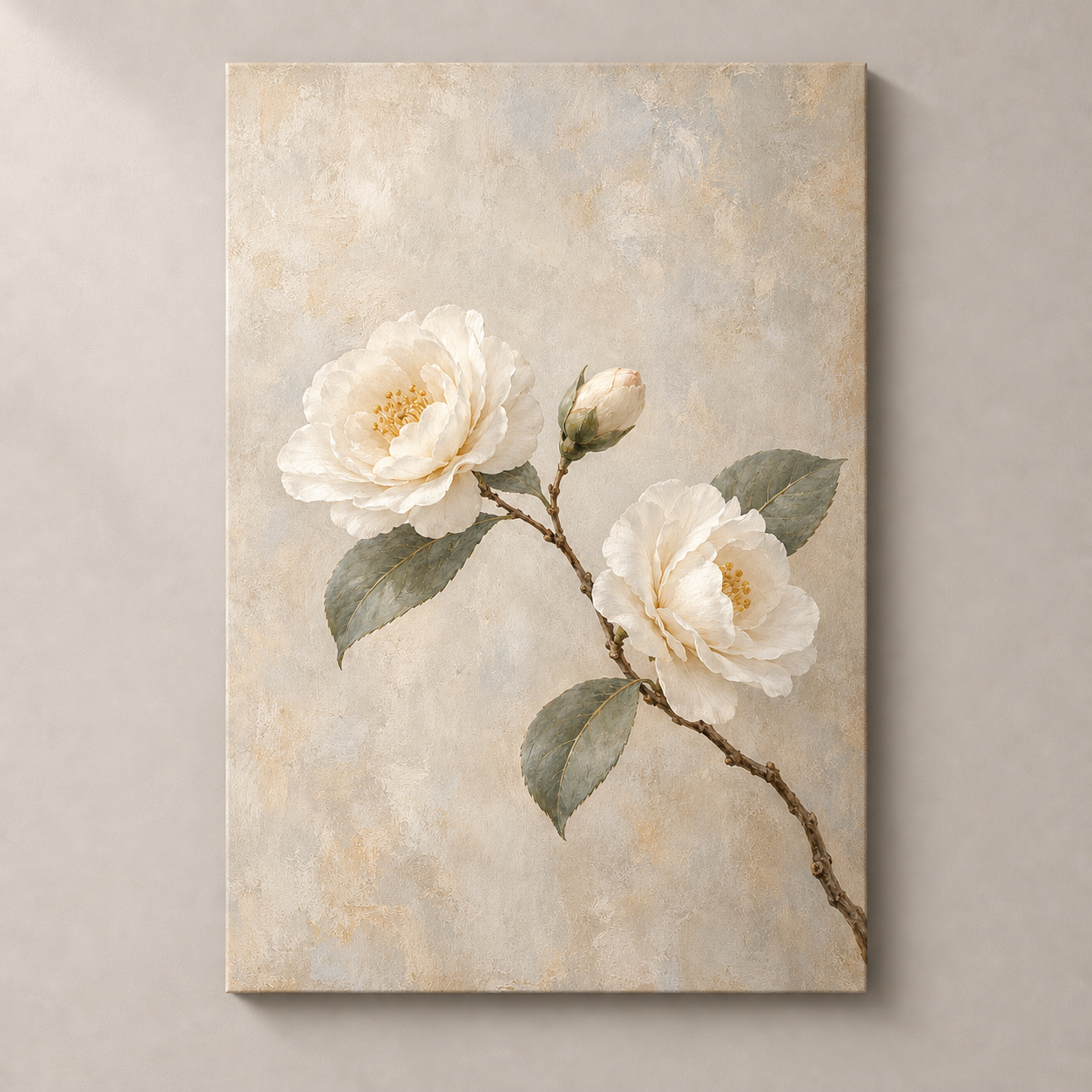 Camellia in Pale Morning - frameless canvas front view