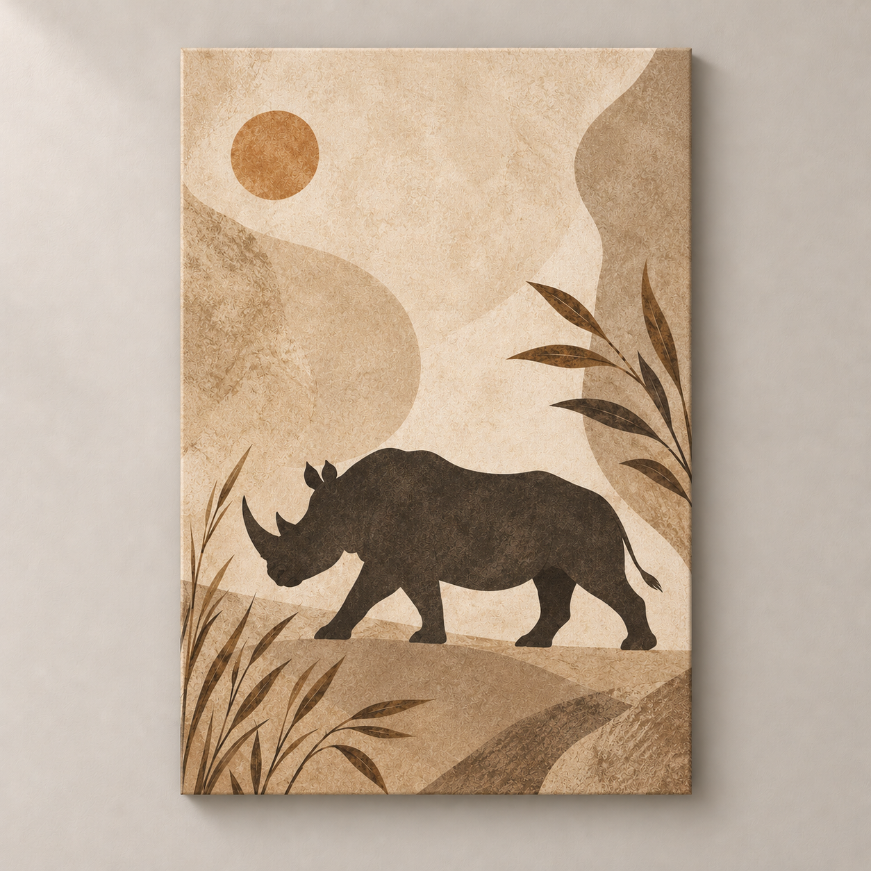 Rhino Across the Dust - canvas standalone mockup