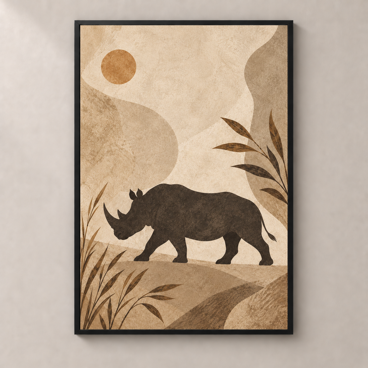 Rhino Across the Dust - poster standalone mockup