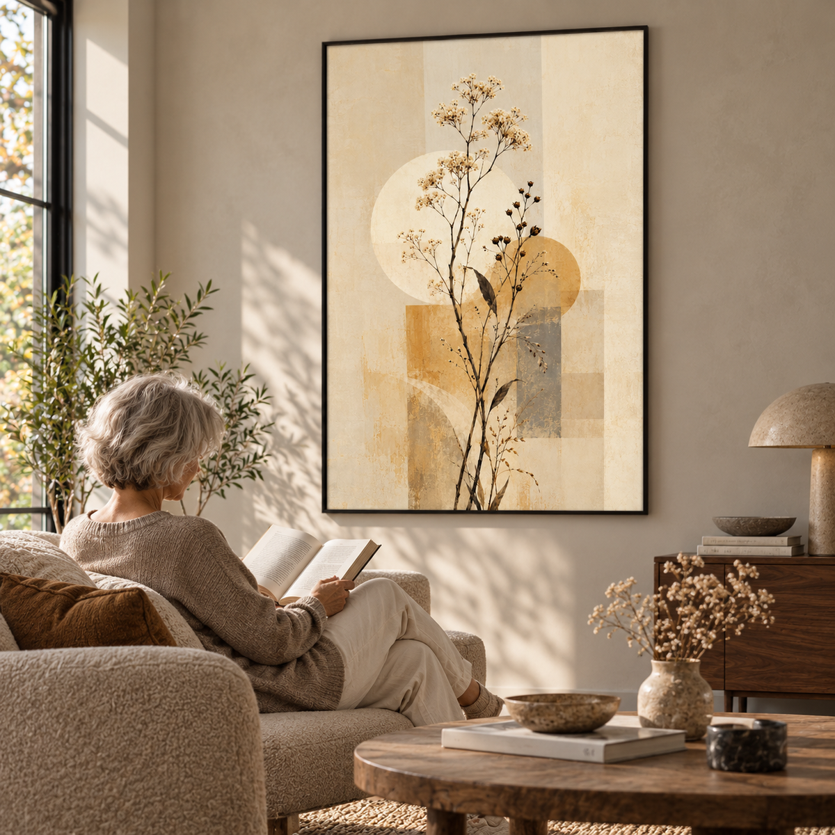 Ivory Blooms on Ochre No.2 - Poster