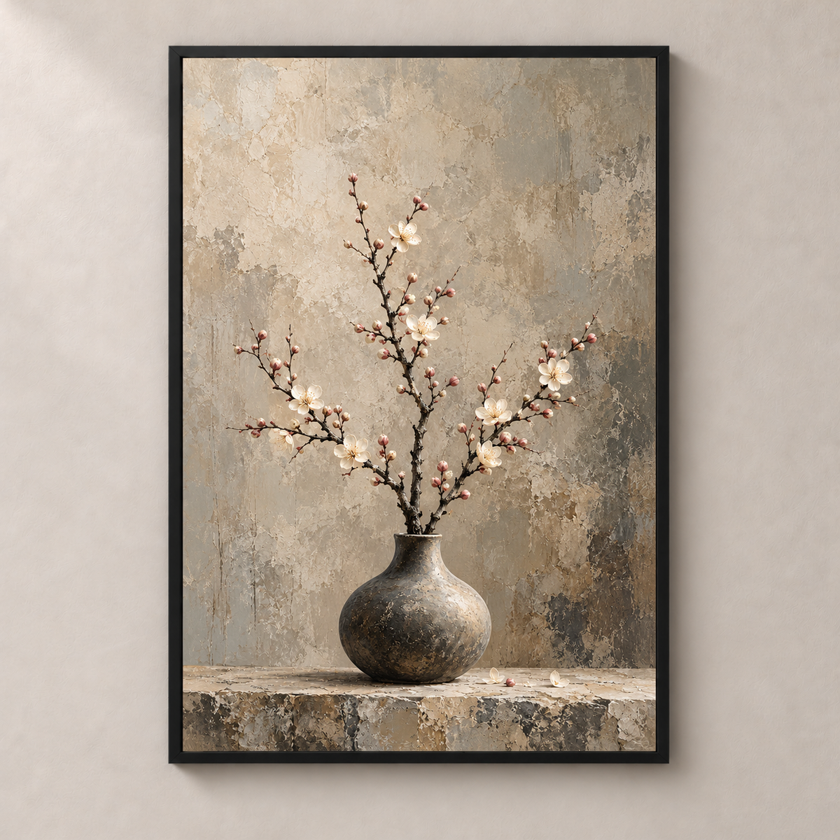Flor de Ameixeira sobre Pedra N.º 3 - Póster