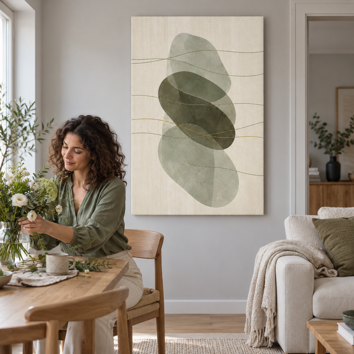 Sage Veils on Ivory - Canvas