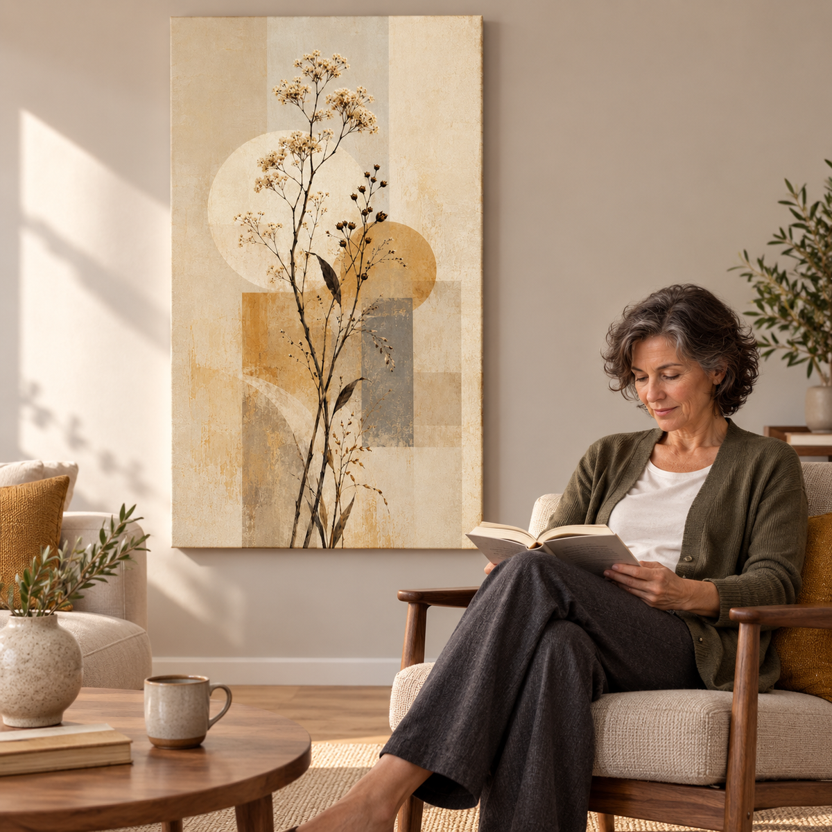 Ivory Blooms on Ochre No.2 - Canvas