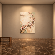 Blossom Reverie — 80 × 120 cm canvas in gallery evening lighting, interior mockup
