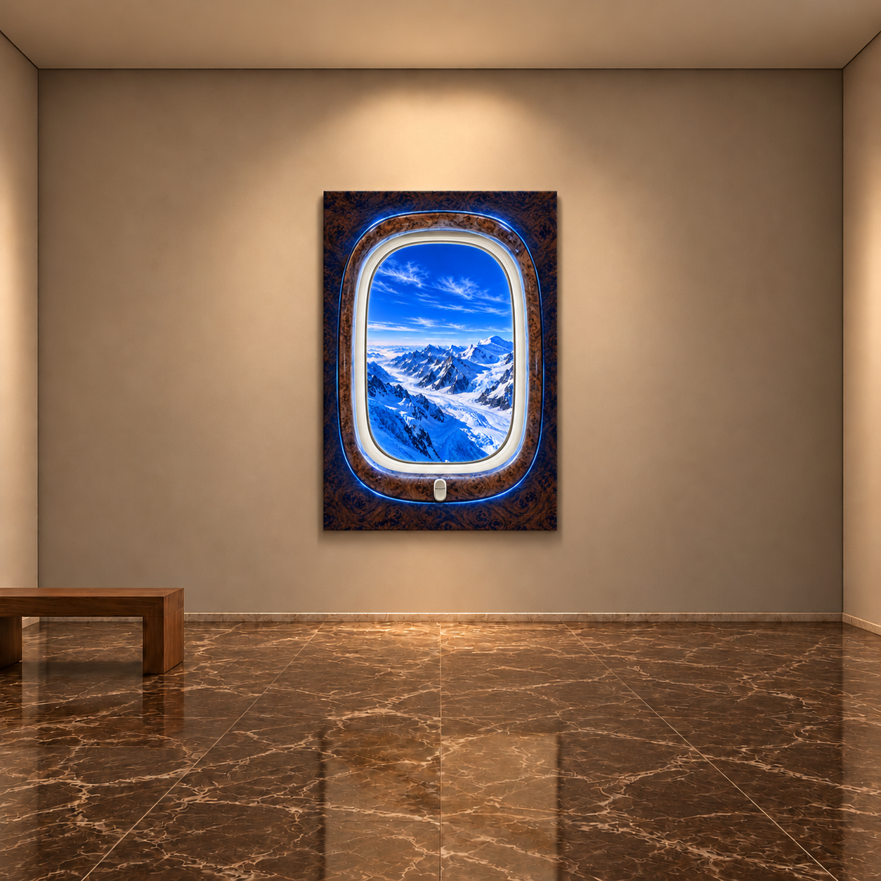 Cobalt Ascent — Gallery evening interior mockup