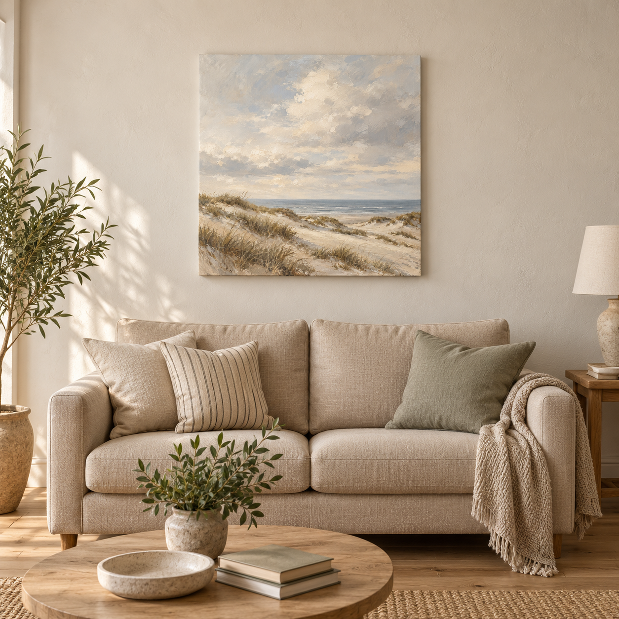 Dunes in Quiet Light 60 x 60 cm canvas in a European interior