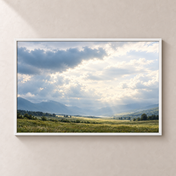 A Quiet Sky horizontal poster in a white frame, front view on a warm neutral wall