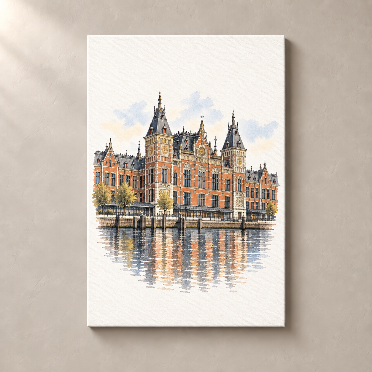 Amsterdam Centraal by the Water – canvas standalone mockup on beige wall