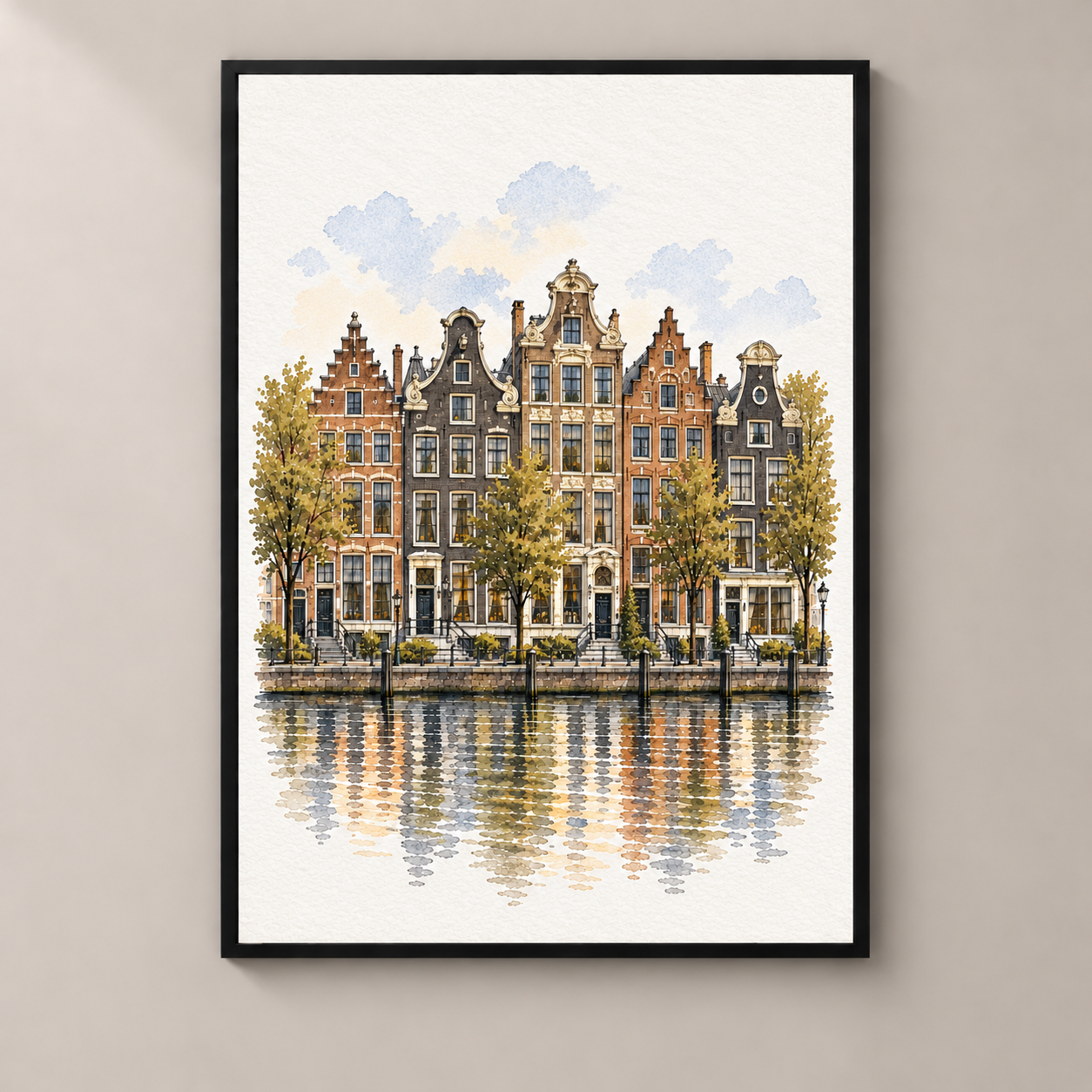 Amsterdam Canal Houses – poster standalone mockup on beige wall