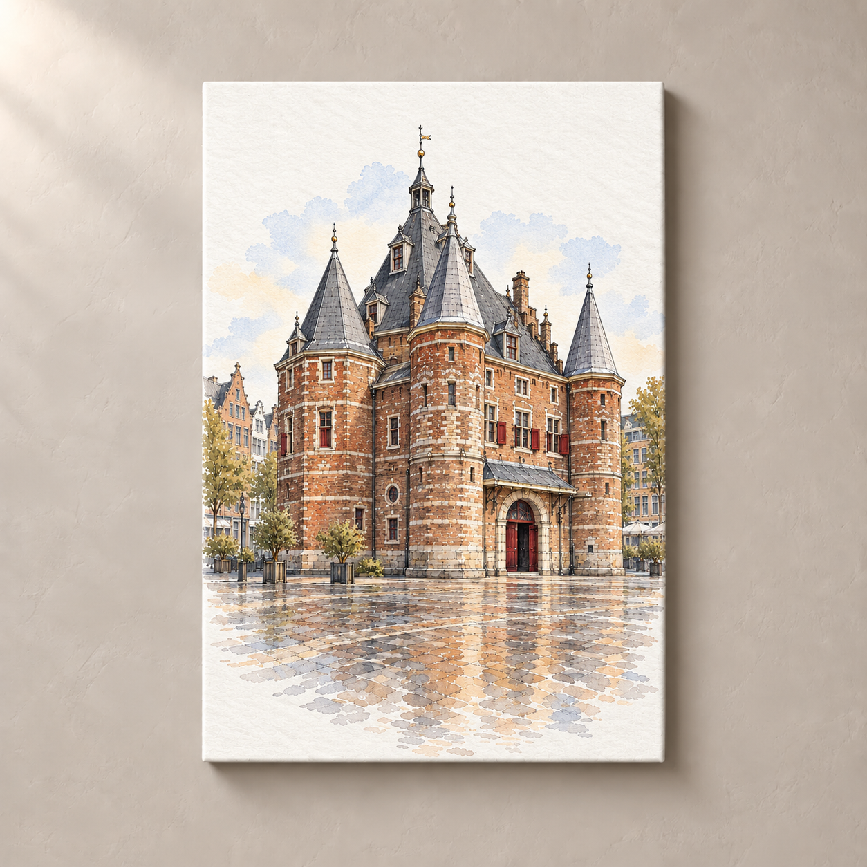 De Waag at Nieuwmarkt – canvas standalone mockup on beige wall