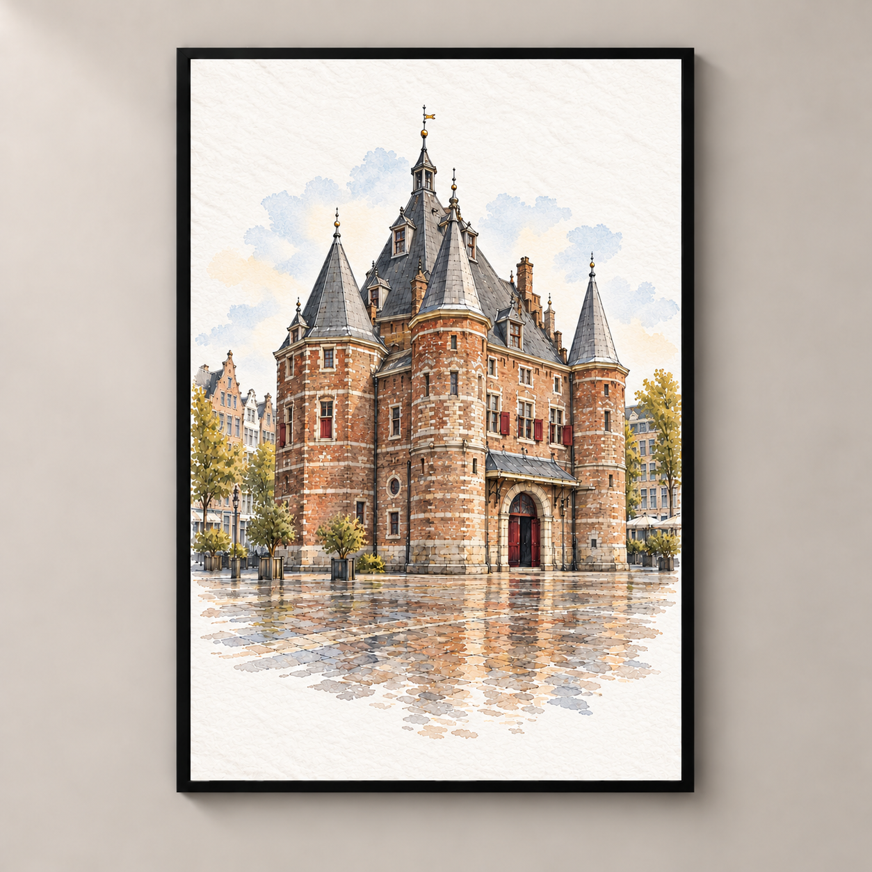 De Waag in Quiet Watercolour – poster standalone mockup on beige wall