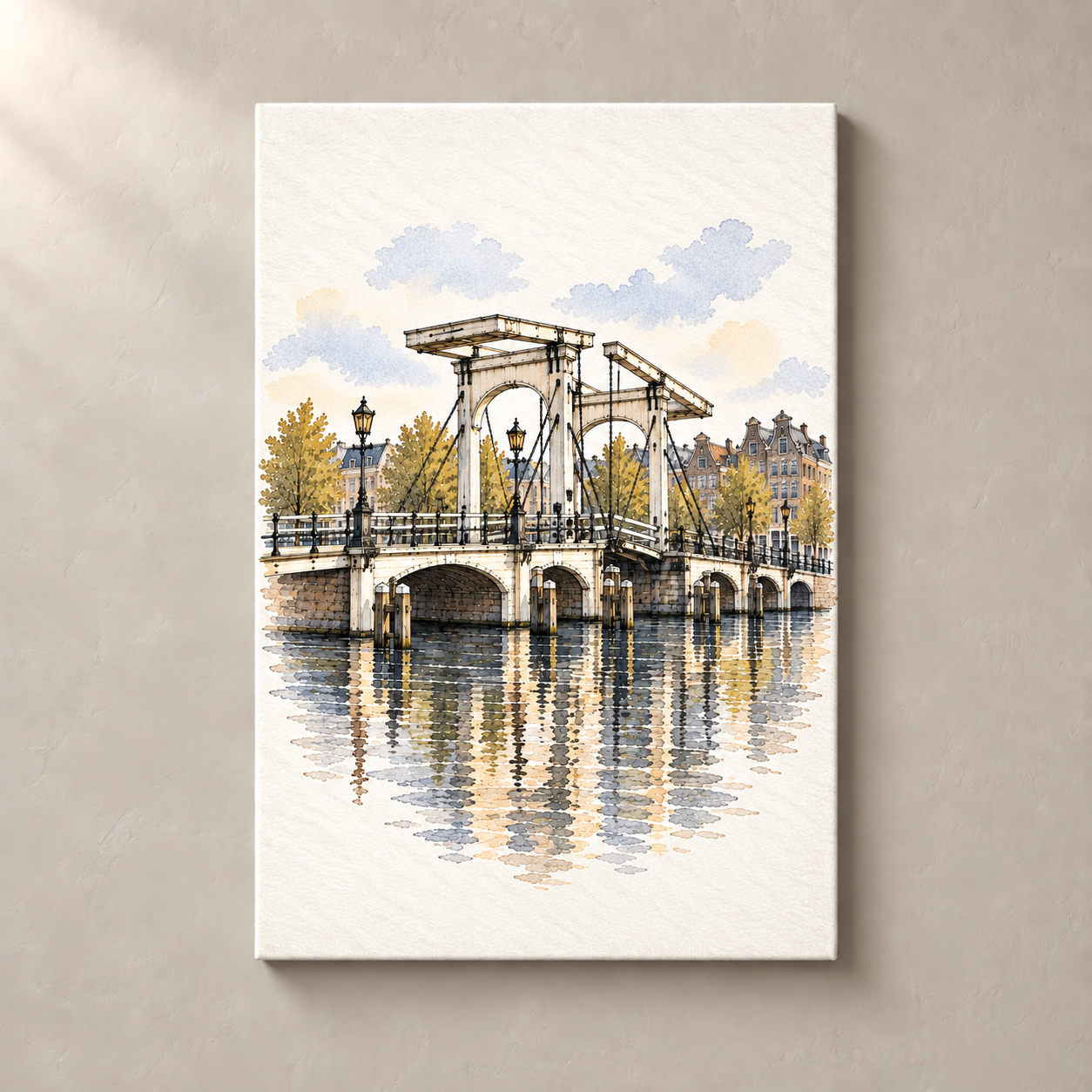 Magere Brug over the Amstel – canvas standalone mockup on beige wall