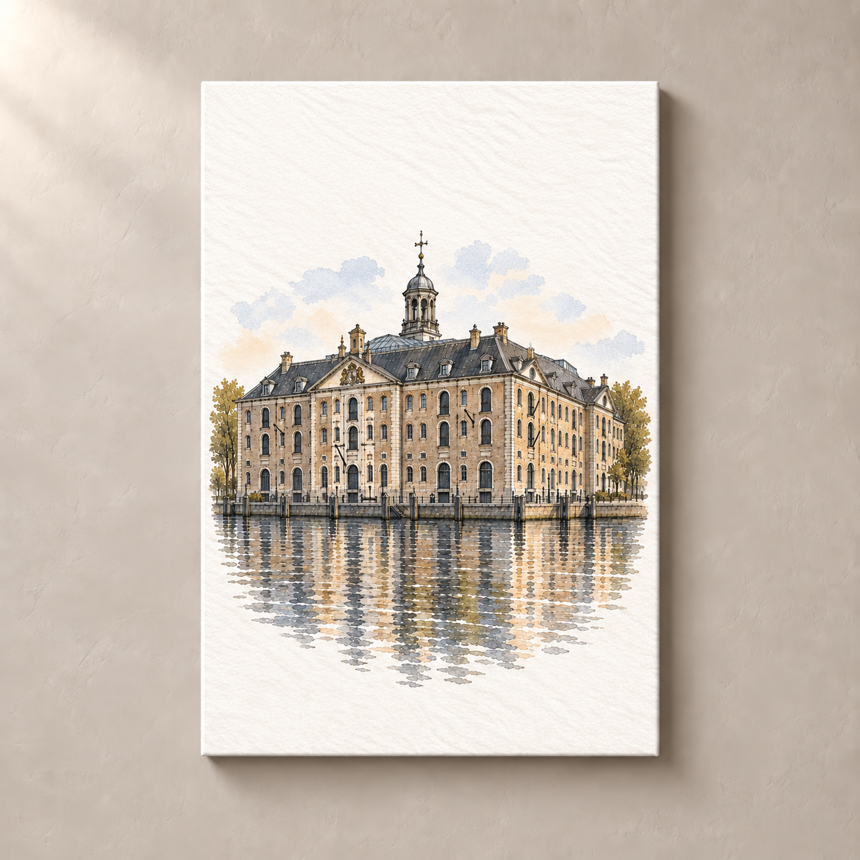 National Maritime Museum Amsterdam – canvas standalone mockup on beige wall
