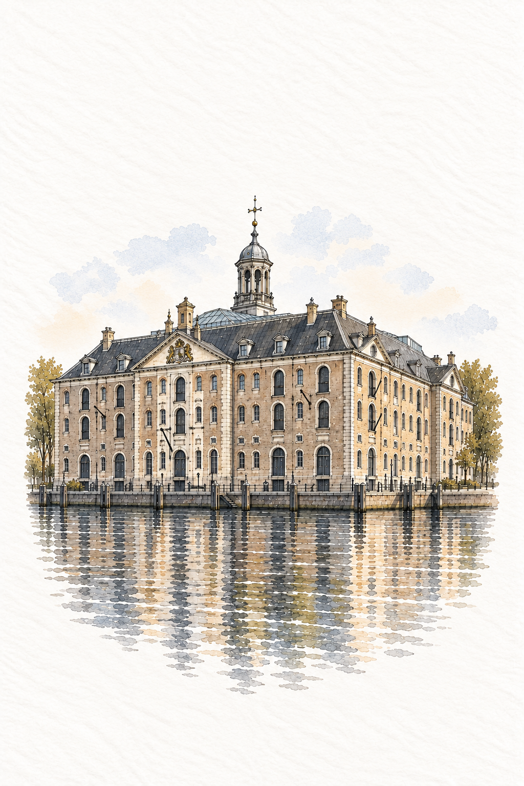 National Maritime Museum Amsterdam, Amsterdam vertical ink and watercolour artwork