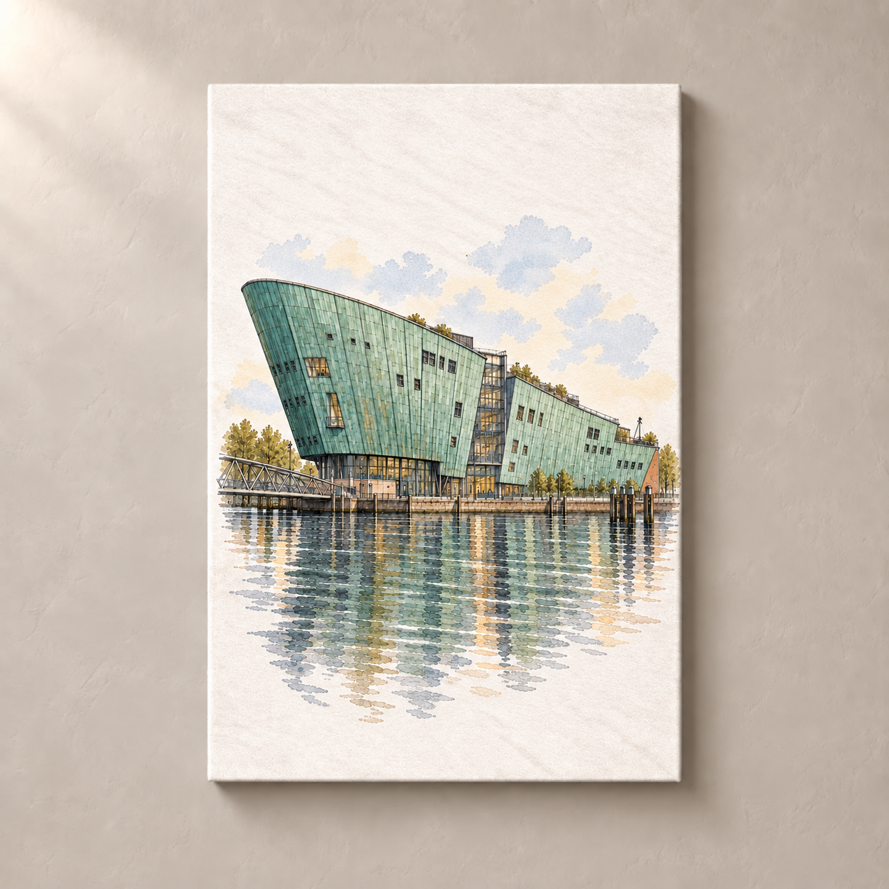 NEMO Science Museum – canvas standalone mockup on beige wall