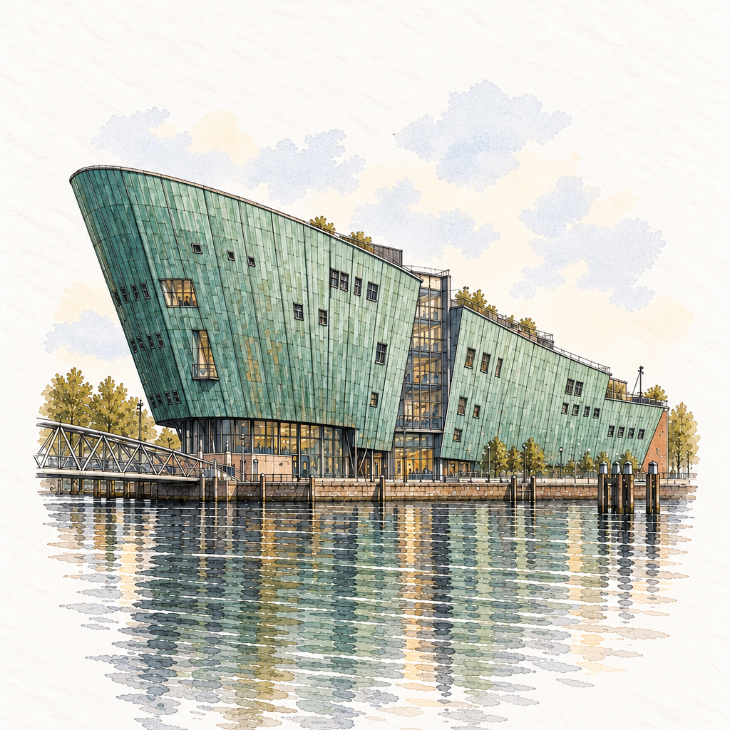 NEMO Science Museum, Amsterdam vertical ink and watercolour artwork