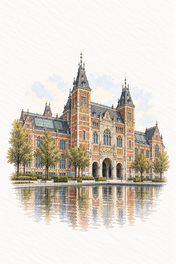 Rijksmuseum in Watercolour, Amsterdam vertical ink and watercolour artwork