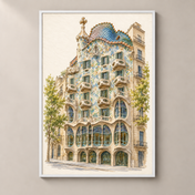 Casa Batllo in Watercolour – poster standalone mockup on beige wall
