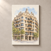 Casa Mila in Soft Watercolour – canvas standalone mockup on beige wall