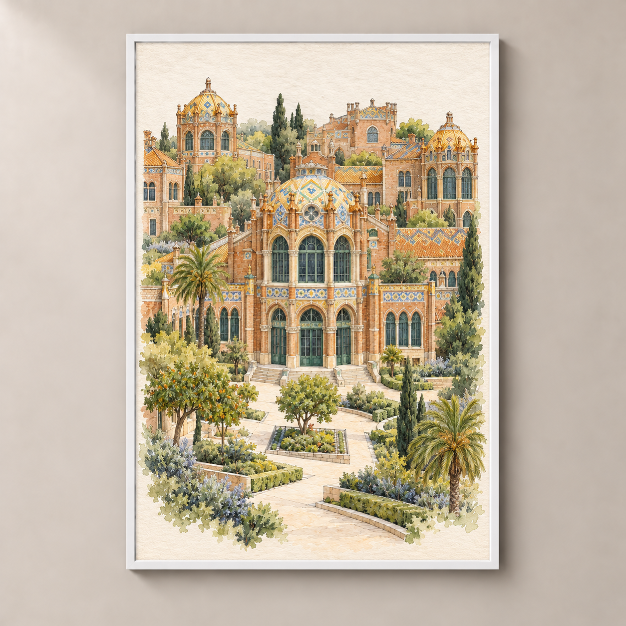 Sant Pau in Watercolour – poster standalone mockup on beige wall