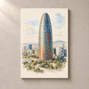 Torre Glories in Soft Watercolour – canvas standalone mockup on beige wall