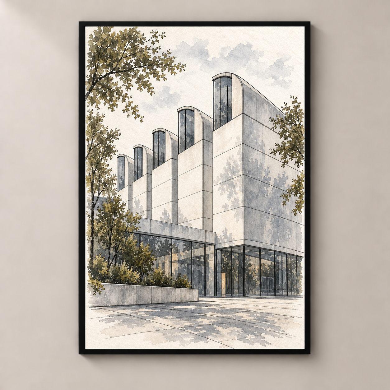 Bauhaus Archive in Quiet Ink Lines – poster standalone mockup on beige wall