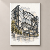 Berlin Hauptbahnhof in Ink and Watercolour – poster standalone mockup on beige wall