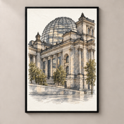 Reichstag beneath a Glass Dome – poster standalone mockup on beige wall