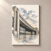 Tempelhof in Quiet Architectural Lines – canvas standalone mockup on beige wall