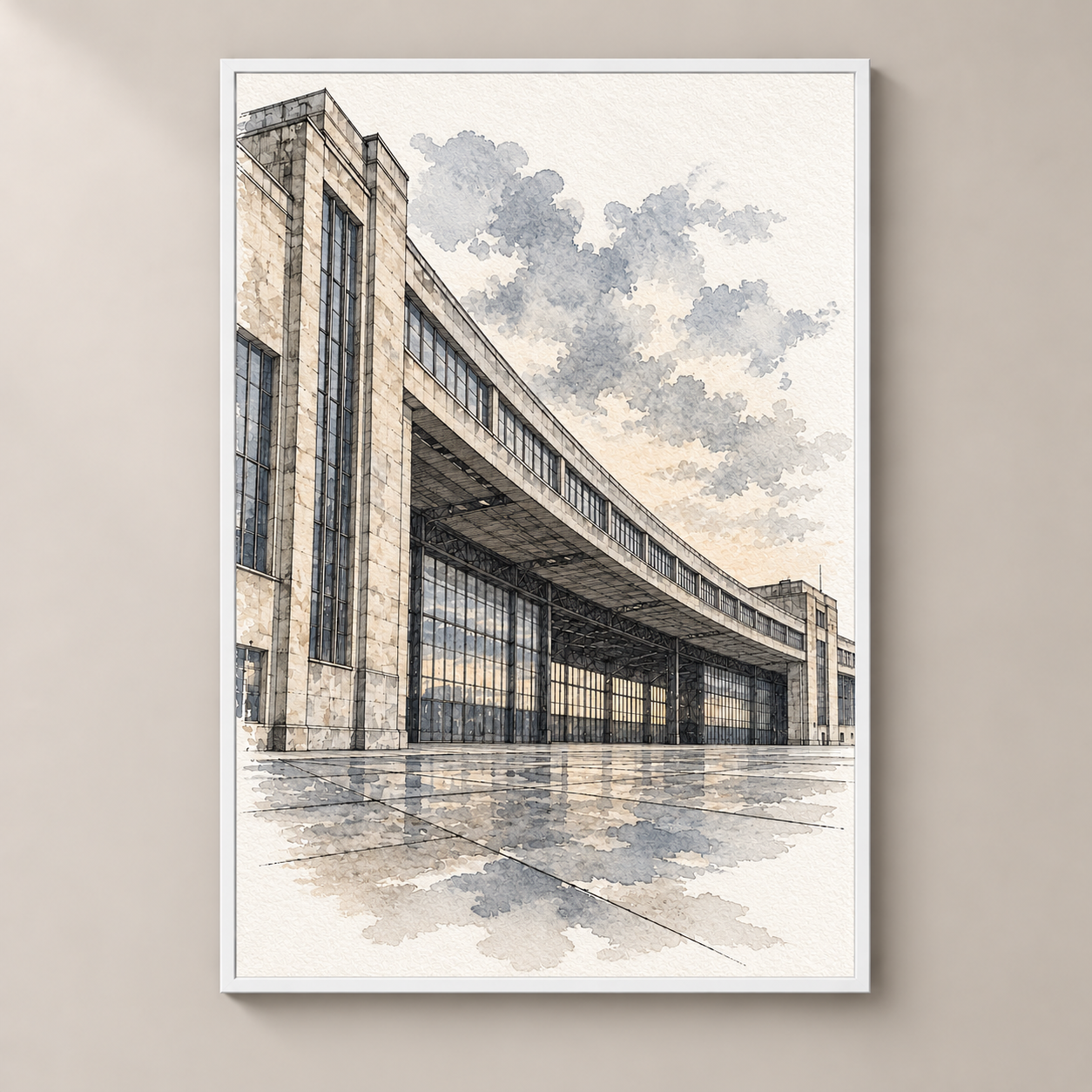 Tempelhof in Quiet Architectural Lines – poster standalone mockup on beige wall