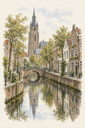 Historic Delft Canal in Watercolour, Delft vertical ink and watercolour artwork
