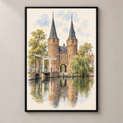 Delft Oostpoort by the Canal – poster standalone mockup on beige wall