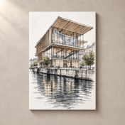 Geneva cite-du-temps canvas standalone mockup on beige wall