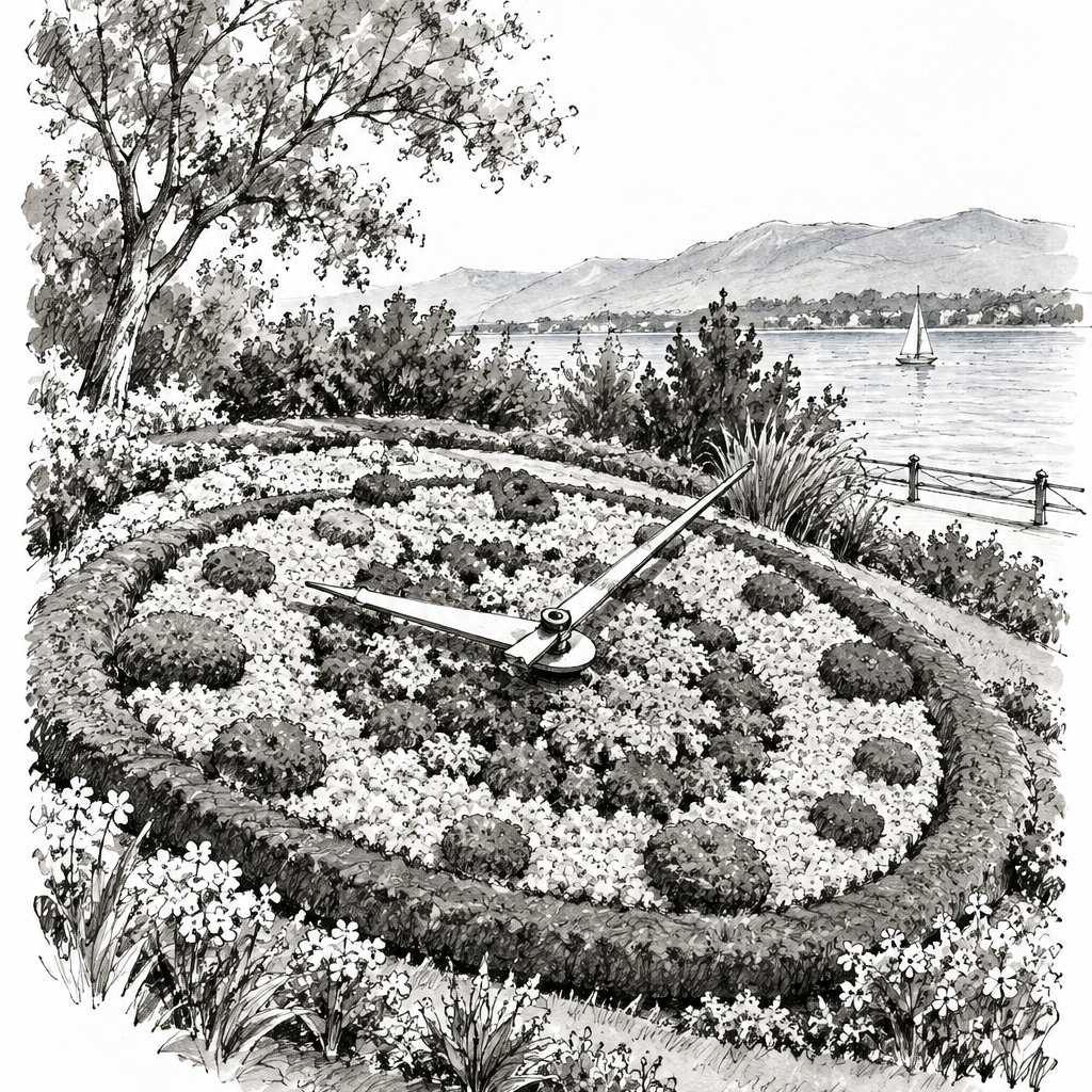 Geneva Flower Clock, Geneva vertical ink artwork