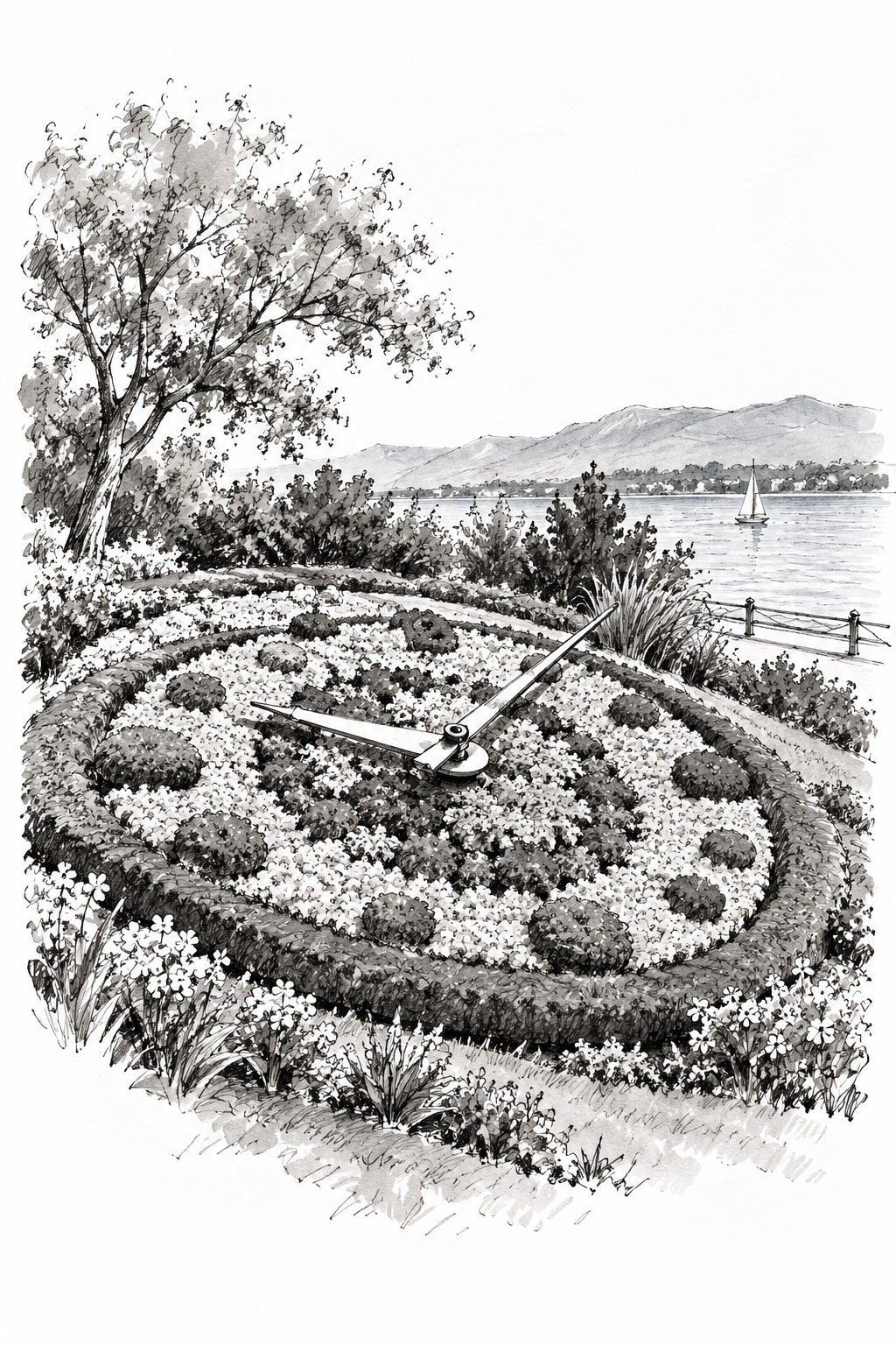 Geneva Flower Clock, Geneva vertical ink artwork