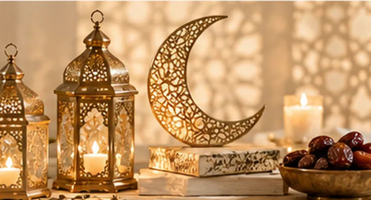 Ramadan lantern and dates gift scene