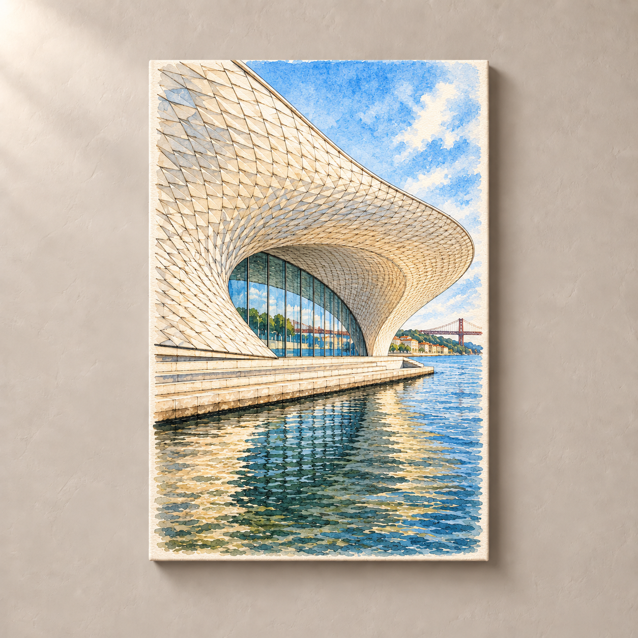 MAAT by the Tagus – canvas standalone mockup on beige wall