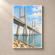 Vasco da Gama Bridge over the Tagus – canvas standalone mockup on beige wall