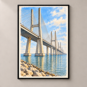 Vasco da Gama Bridge over the Tagus – poster standalone mockup on beige wall