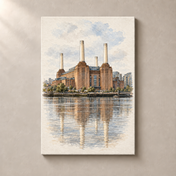 Battersea Power Station by the Thames – canvas standalone mockup on beige wall