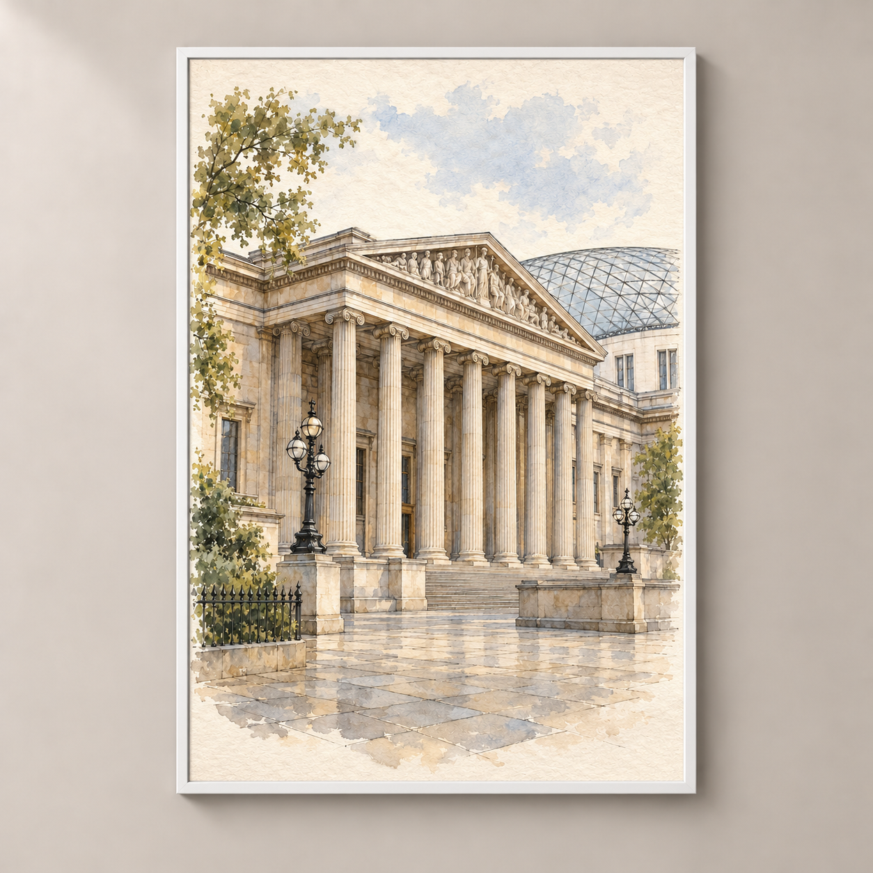 British Museum in Soft Watercolour – poster standalone mockup on beige wall