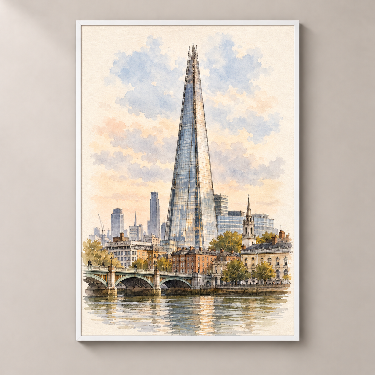The Shard above London – poster standalone mockup on beige wall