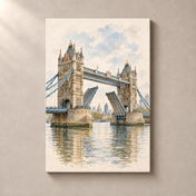 Tower Bridge over the Thames – canvas standalone mockup on beige wall