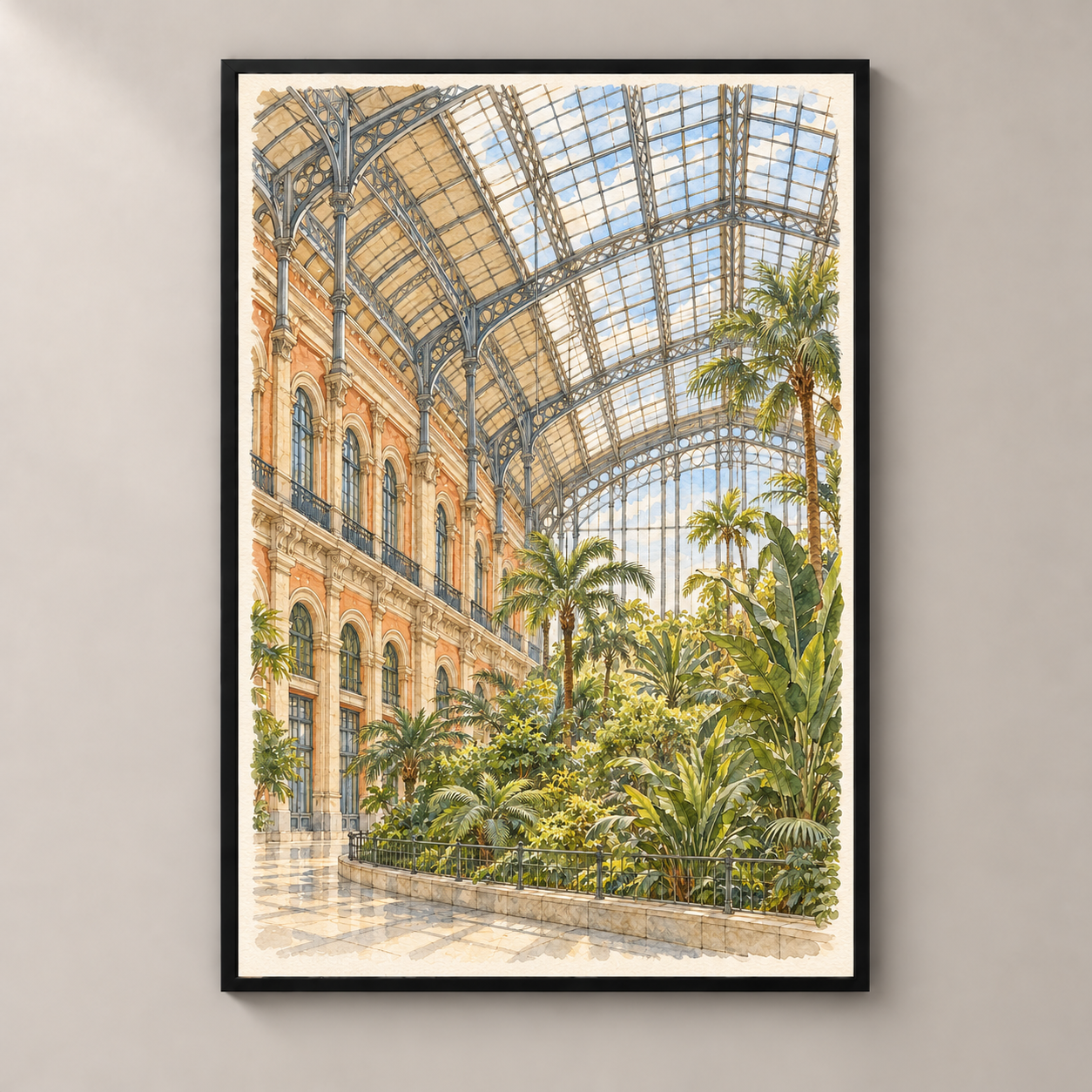Atocha Tropical Garden in Watercolour – poster standalone mockup on beige wall