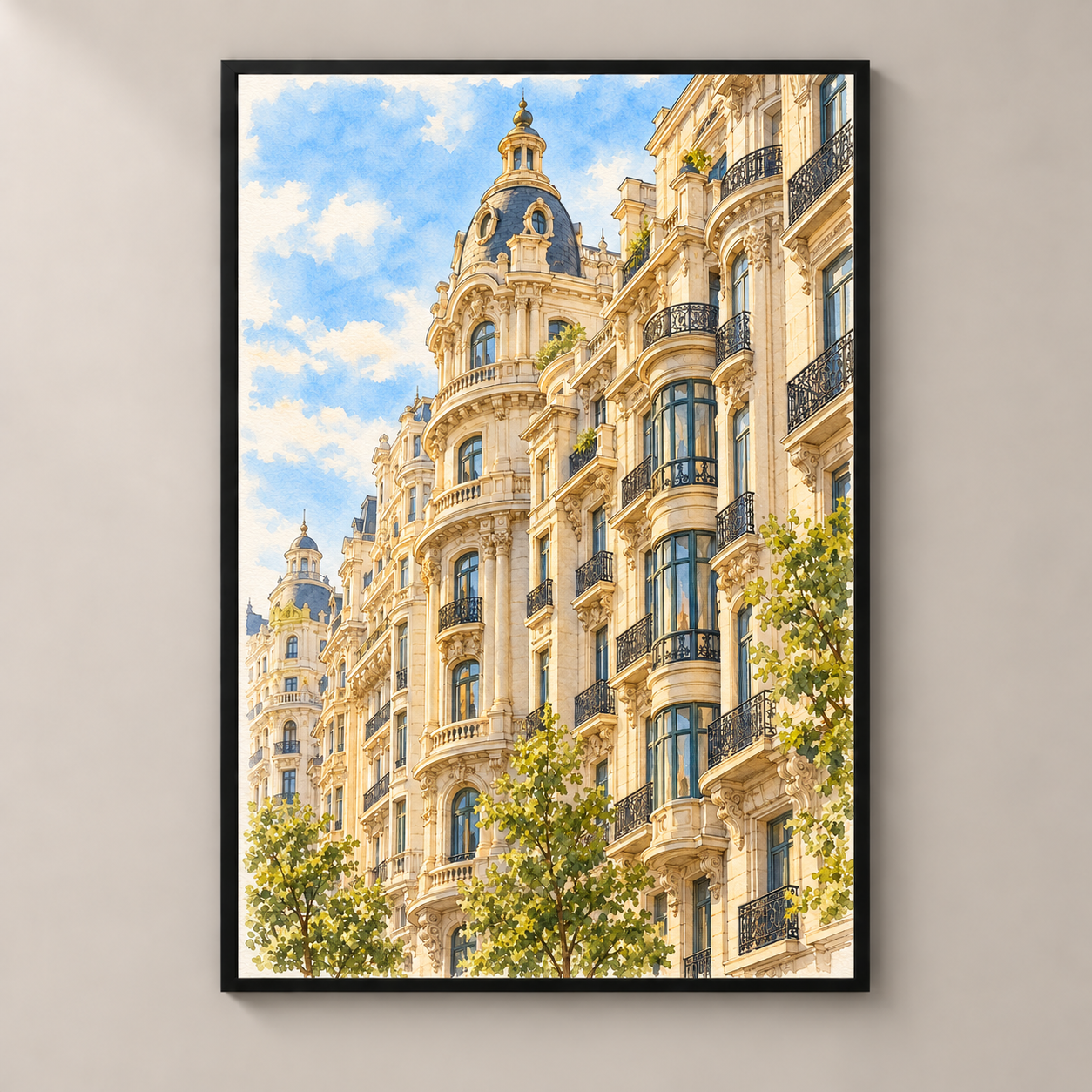 Gran Via in Warm Afternoon Light – poster standalone mockup on beige wall