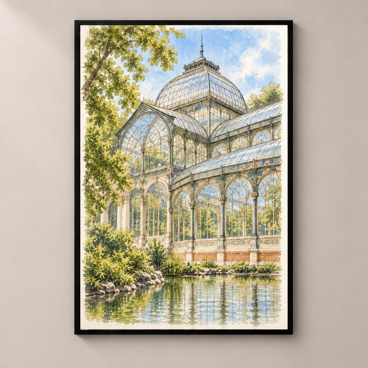 Palacio de Cristal in Retiro – poster standalone mockup on beige wall