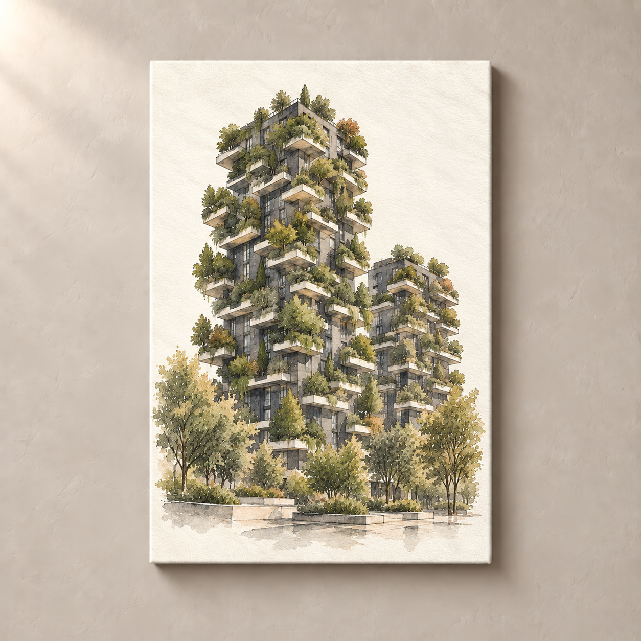 Bosco Verticale in Watercolour canvas standalone mockup