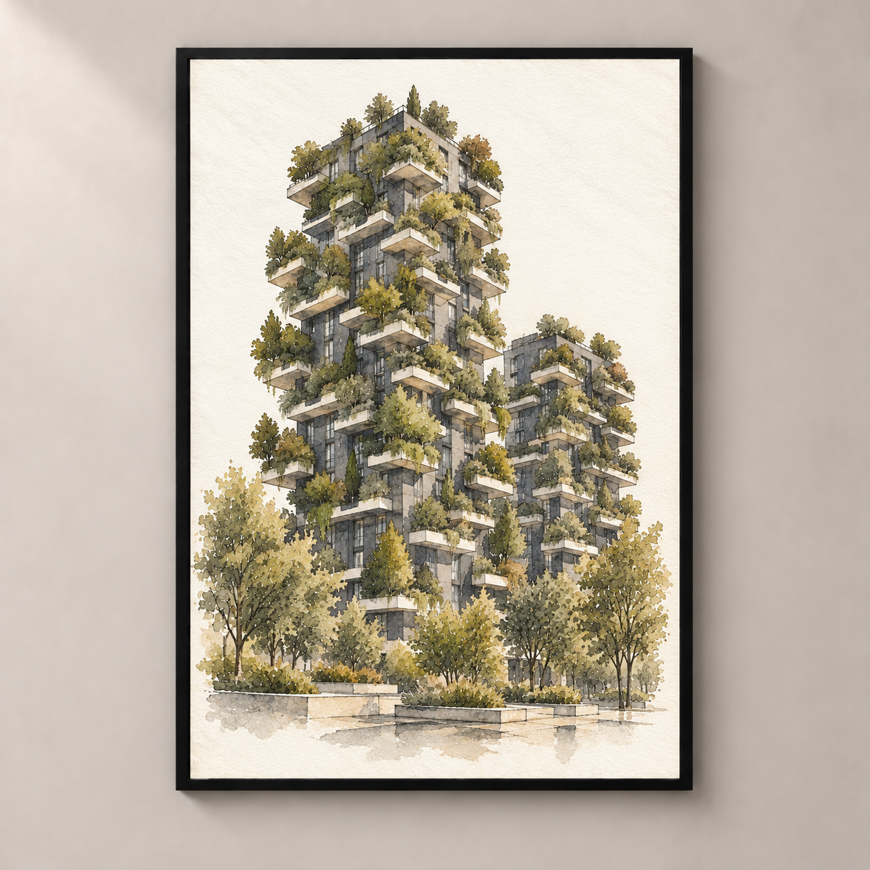 Bosco Verticale in Watercolour poster standalone mockup